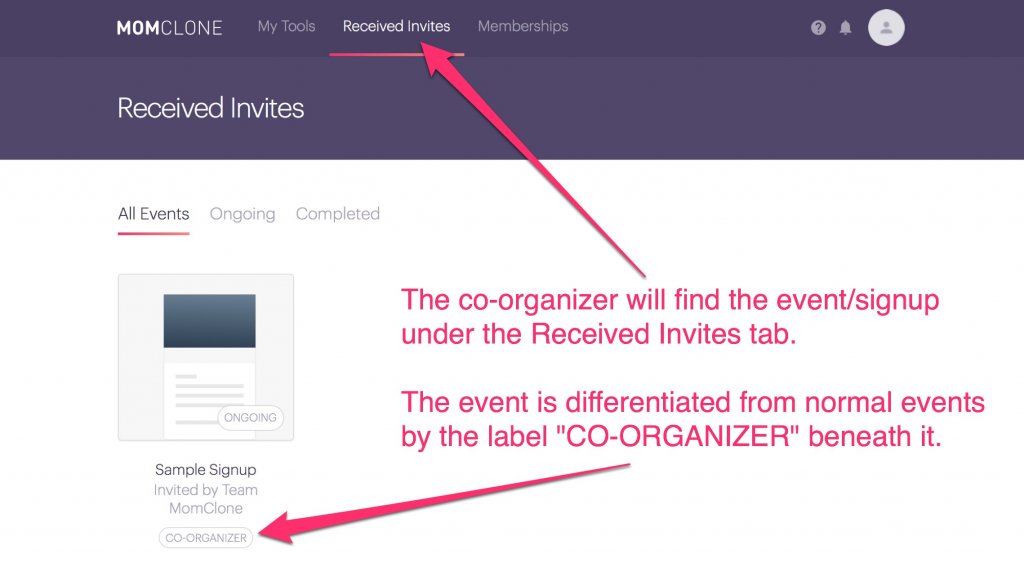 add a co-organizer on signup tool event