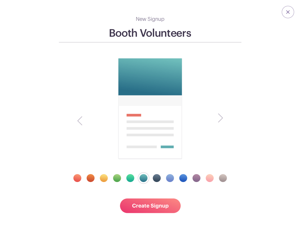 online signup sheets select color page