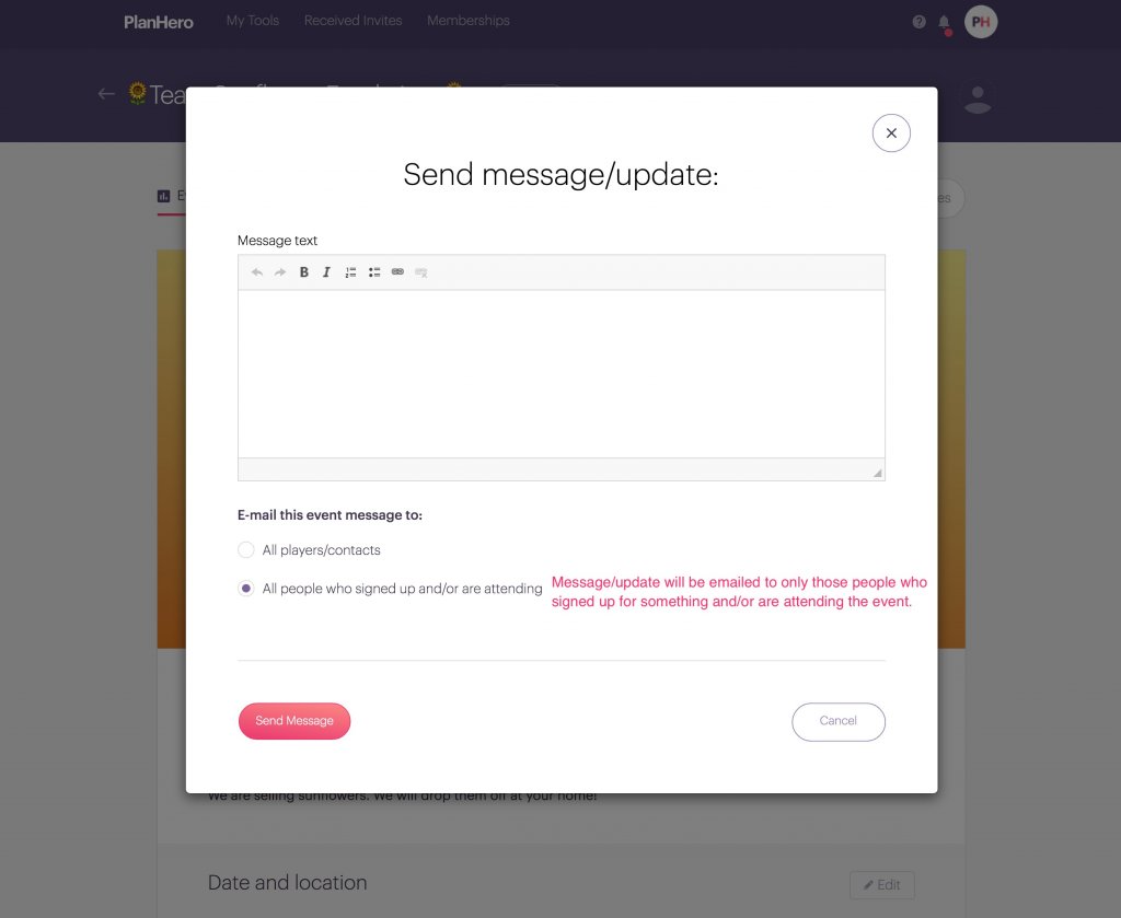 Message Feature Team Tool options