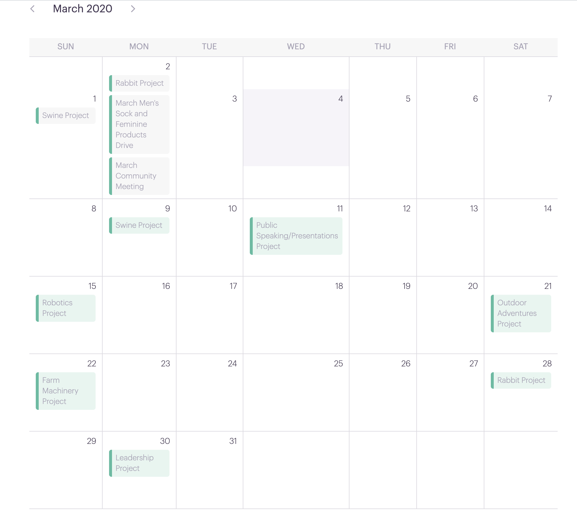 4-H Calendar Example PlanHero Club Tool