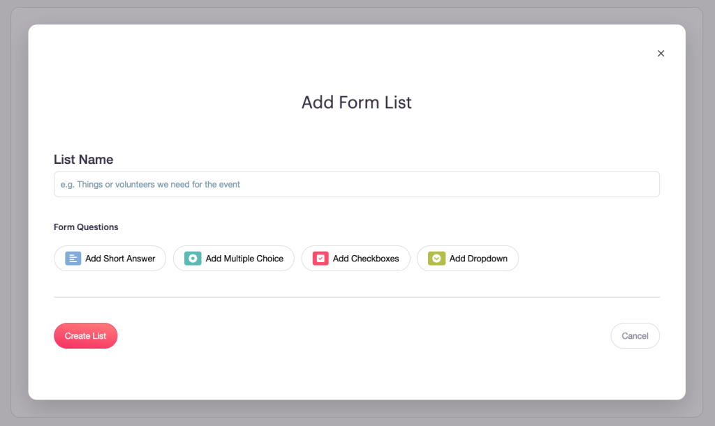PlanHero add form list to signup screen